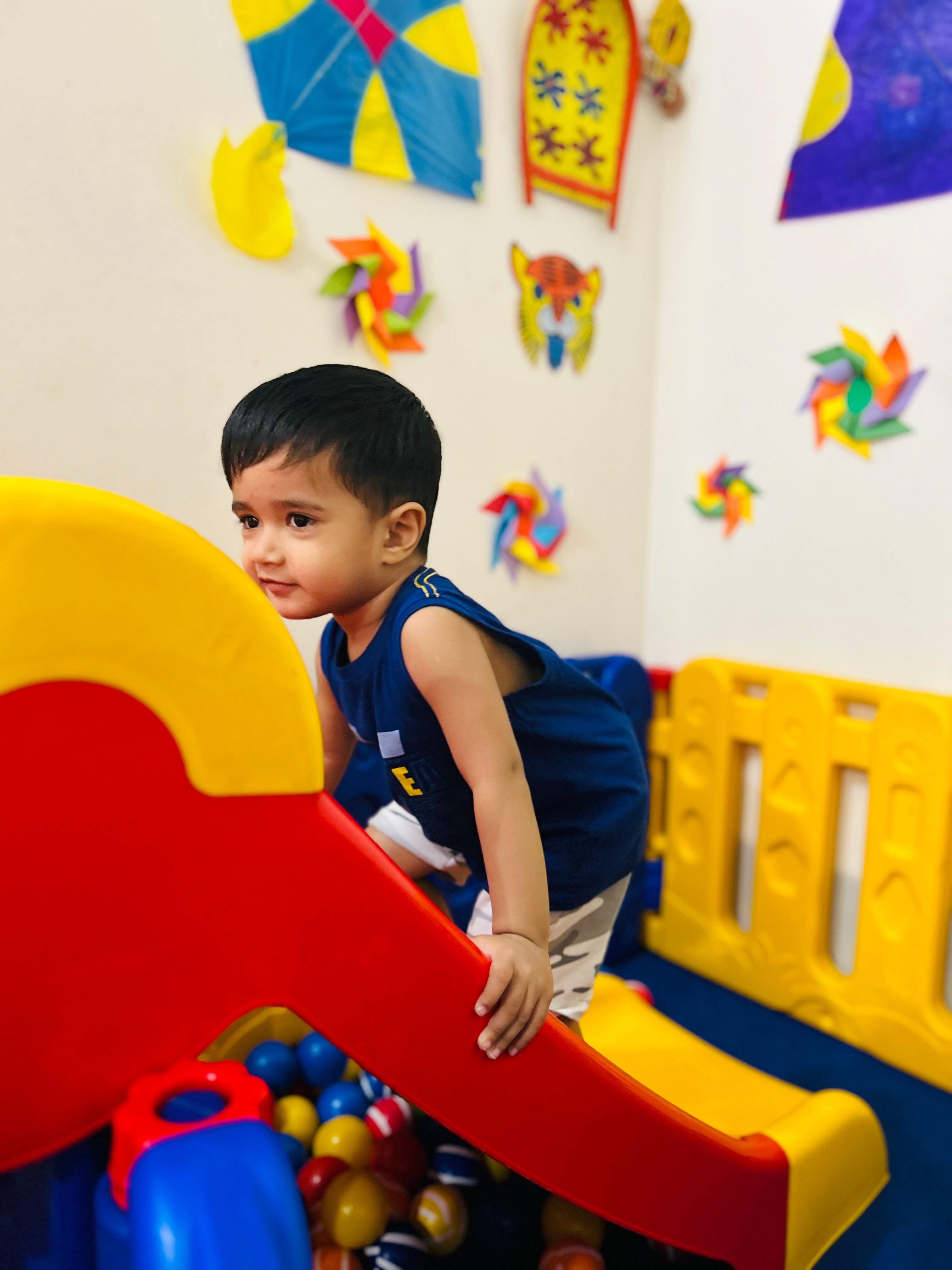 Toddler exploring in a safe environment